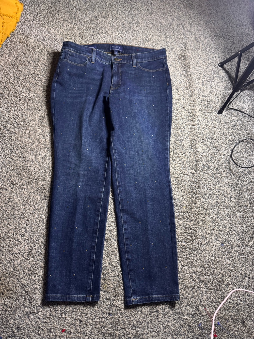 Talbots Navy Straight Leg Jeans with Subtle Stud Accents